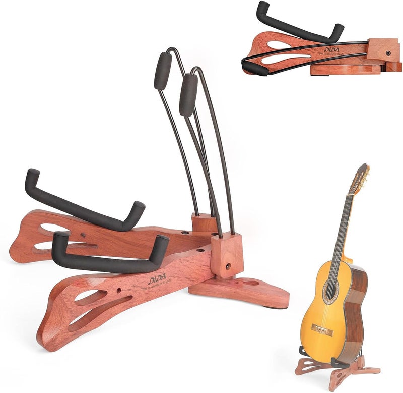 DIDA Guitar Stand, Guitar Stand for Acoustic Guitar, Foldable Wooden Guitar Floor Stand with Non-slip Rubber and Soft Foam, Portable Musical Instrument Holder (Rosewood) - Image 1